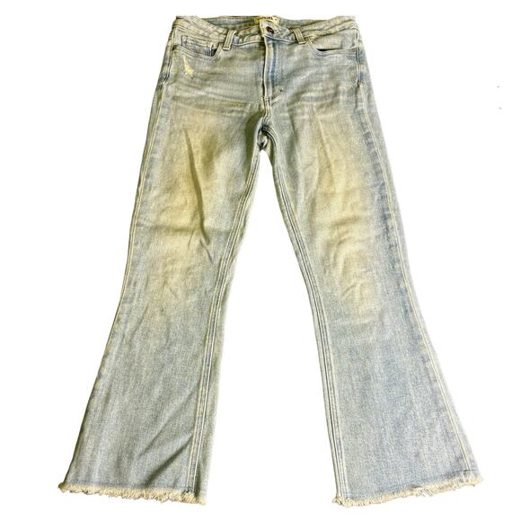 Paige Collete High Rise Flare Jeans Size 29 Light Wash Raw Hem Distressed Denim - Picture 3 of 13